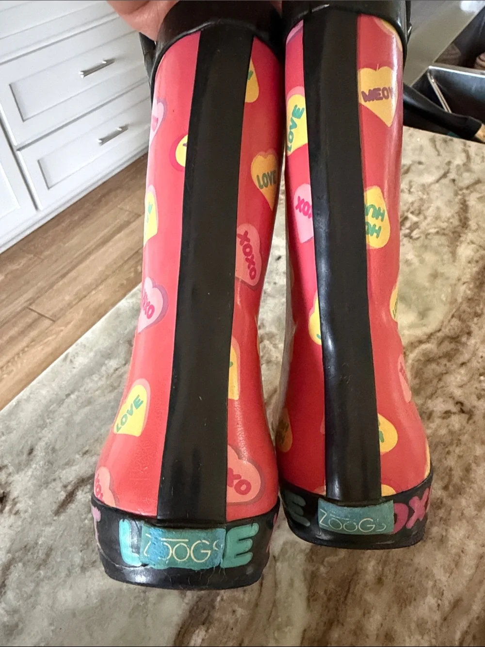 Zoogs Girls Pink Conversation Heart Rain Boots Sz 10